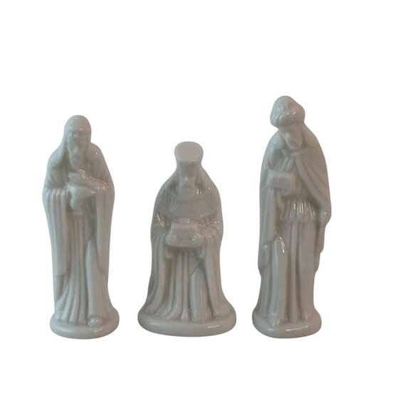 Vintage Ceramic Bisque 6 Piece Nativity Set Miniature 3”-4"  White Glazed Taiwan - Picture 2 of 16